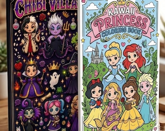 Kawaii Chibi Villain Princess Coloring Book Bundle, 55 Pages PDF Download
