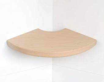 Estantería de madera natural con forma de abanico - Decoración de esquina flotante redondeada - Exhibidor de pared minimalista de cuarto de círculo - Soporte para plantas estilo bohemio - Decoración de pared