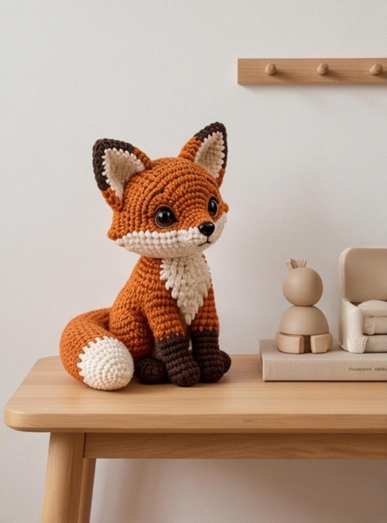 K&ouml;nnte beinhalten: Ein geh&auml;keltes Fuchskuscheltier mit leuchtend orangefarbenem K&ouml;rper, wei&szlig;er Brust und wei&szlig;er Schwanzspitze sowie dunkelbraunen Ohren und Pfoten. Der Fuchs hat gro&szlig;e, gl&auml;nzende schwarze Augen und eine kleine schwarze Nase und sitzt mit eingerolltem Schwanz.