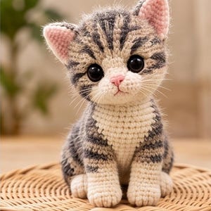 Crochet Cat Pattern PDF Tabby Kitten Amigurumi Realistic Striped Kitty Plush Tutorial