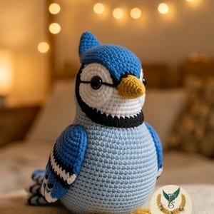 Bluehäher Häkelanleitung, Amigurumi PDF, Vogel Stofftier Anleitung