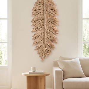 Haakpatroon voor een wanddecoratie met veren (PDF) Boho macramé blad woondecoratie tutorial