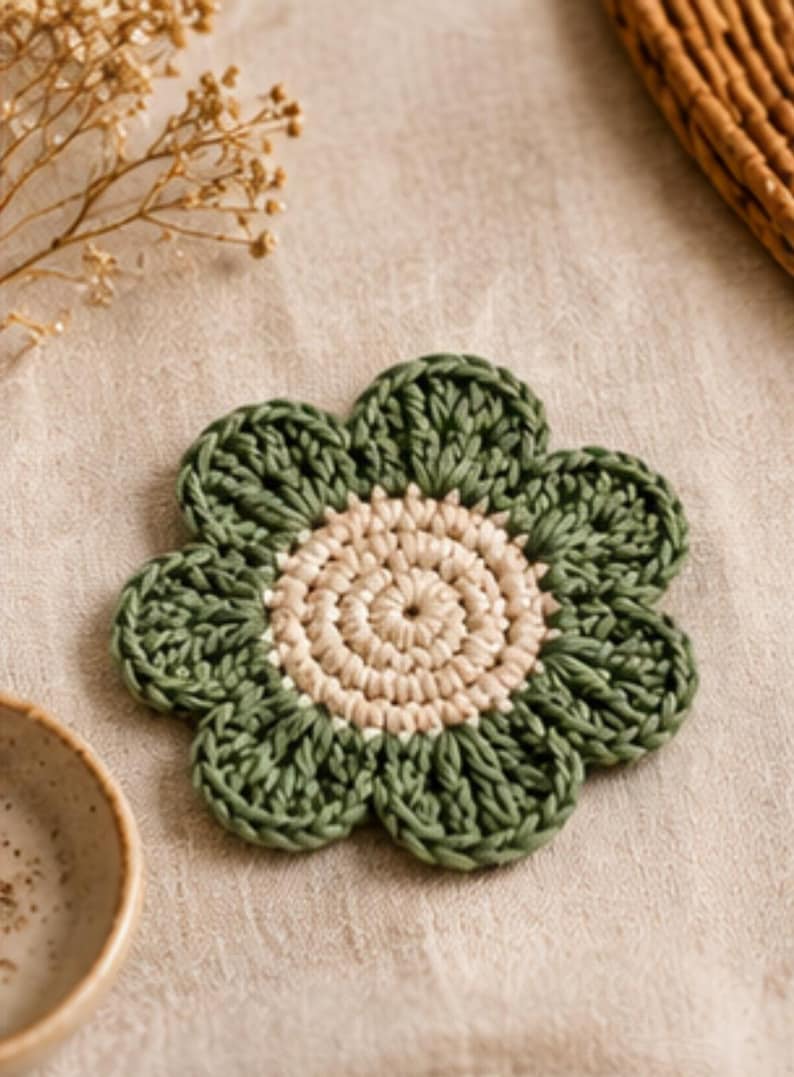 Round Crochet Rug Pattern Crochet Coaster Pattern PDF Flower Coaster Tutorial Daisy Mug Rug Home ...