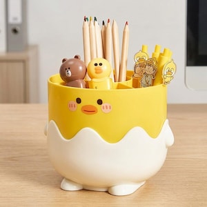 Yellow Duck Pen Holder Desk Organizer, Adorable Animal Pencil Cup, Office Storage Dorm Decor
