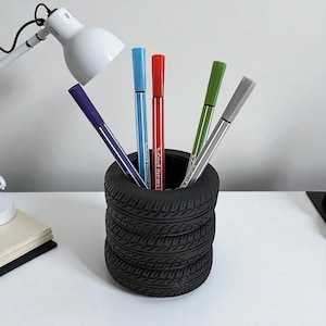 Car Tire Pen Holder for Desk, Stacked Tyre Pencil Pot, Automotive Desk Organizer & Unique Mechanic Gift for Him