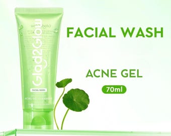 Gel limpiador facial Glad2Glow con ácido salicílico y centella asiática para el acné – Control suave de la grasa