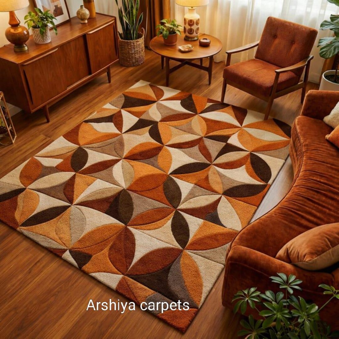 Modern Patterned Area Rug Mid Century Modern Geometric Rug – Retro Abstract Pattern Area Rug ...