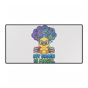 My Brain Is Magic duck with books Desk Mat | Cute study mousepad, colorful brain illustration