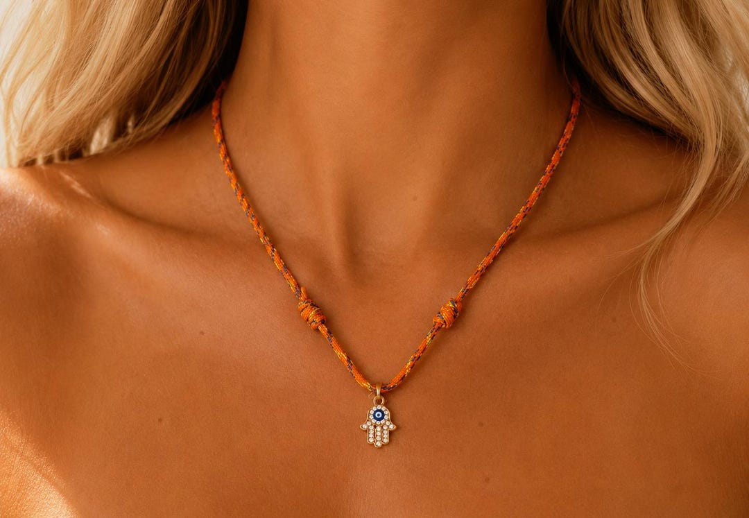 Hamsa Rope Chain Hamsa Hand Necklace Evil Eye Pendant Jewelry Spiritual Protection Rope ...