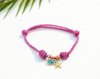 Pink Paracord Anklet with Fish Charm Adjustable