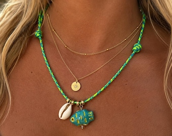 Cowrie Shell and Fish Charm Paracord Necklace