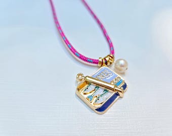 Sardine Tin Necklace Charm Jewelry Fish Pendant Paracord Choker Pink Turquoise Beach Accessory Ocean Theme Nautical Gift Women Summer