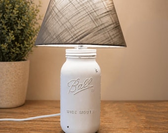 Mason Jar Table Lamp Distressed White Bedside Lighting