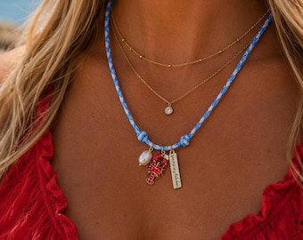 Americana Paracord lobster Charm Necklace Adjustable