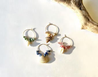Seashell and Gemstone Wine Charms – Coastal Barware, Beach Wedding Favors, Boho Ocean Theme Drink Markers Shell Nautical Wine Tag