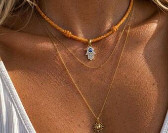 Hamsa Hand Necklace Evil Eye Paracord Necklace Adjustable