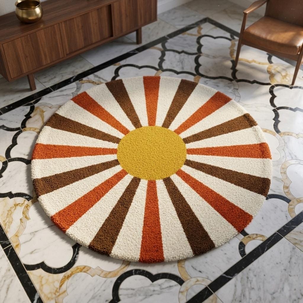Modern Sun Rug Retro Sunburst Round Rug, Mid Century Modern Sun Rug, Boho Sunshine ...