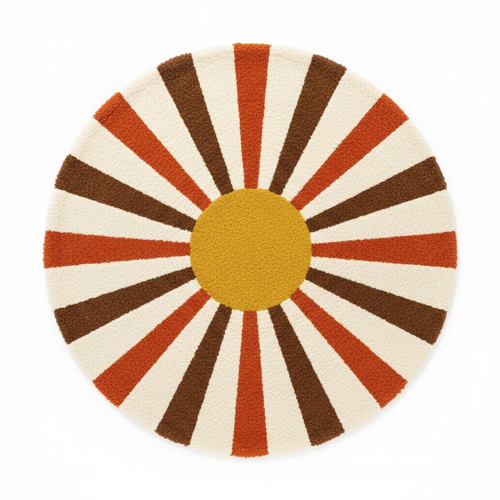 Modern Sun Rug Retro Sunburst Round Rug, Mid Century Modern Sun Rug, Boho Sunshine ...