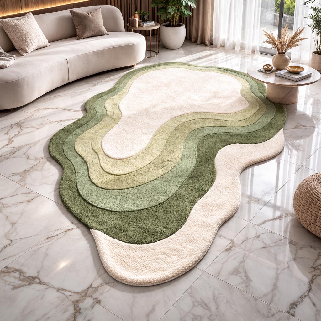 Abstract Green Organic Shape Area Rug 5x7 6x9 8x10, Modern Wavy Layer ...