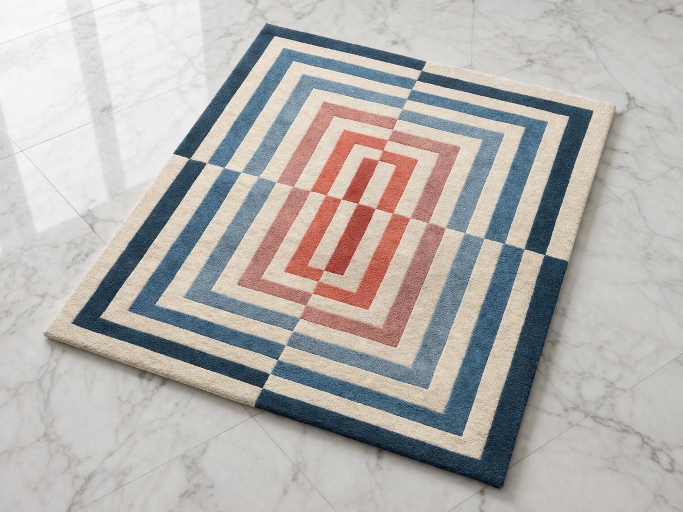 Geometric Square Pattern Area Rug Geometric Square Pattern Area Rug, Blue Coral Modern Carpet, Abstract ...