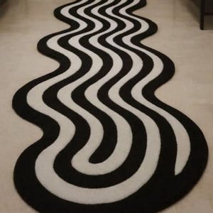 Wavy Long Rug Abstract Wave Runner Rug, Black White Wavy Carpet, Modern Irregular ...
