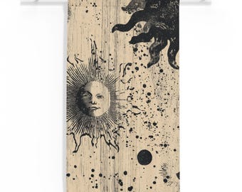 Cortina transparente con estampado vintage de rostro solar / Panel de ventana estilo boho celestial