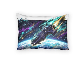 Spaceship Over Earth pillow Sci Fi Rocket Space Art Galaxy Stars