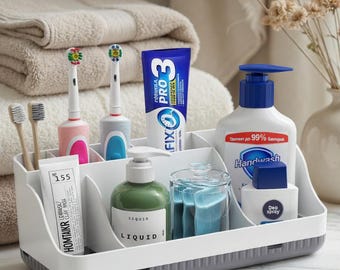Multi-Section Toothbrush Holder - Electric Toothbrush Case - Family Bathroom Storage Organizer - Waterproof Plastic Countertop Caddy