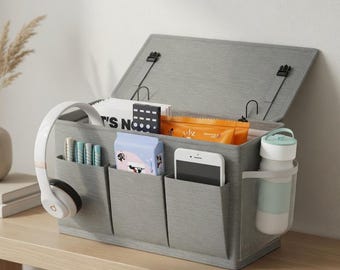 Bedside Caddy Organizer with Lid, Hanging Storage Bag for Dorm Bunk Bed