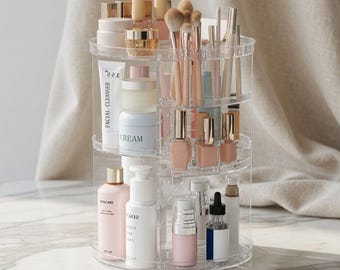 Spinning Makeup Carousel, Large Capacity Beauty Storage, Bathroom Countertop Organizer, Skincare Shelf, Dorm Room Decor