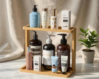 Tiered Bamboo Organizer, Countertop Shelves, Bathroom Vanity Storage, Eco Friendly Gift