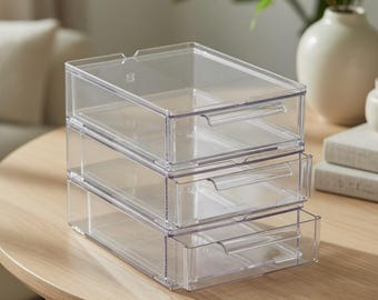 Clear Stackable Storage Drawers, Modular Desk Organizer, Skincare Vanity Tray