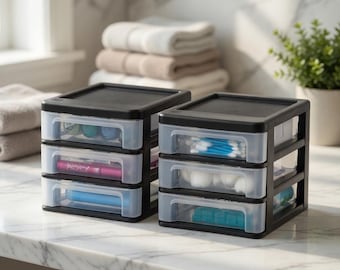 Mini Desktop Drawers, Clear Plastic Storage Organizer, Stackable Desk Tidy Unit