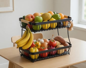 2-Tier Detachable Fruit Basket, Metal Vegetable Storage Stand, Countertop Organizer