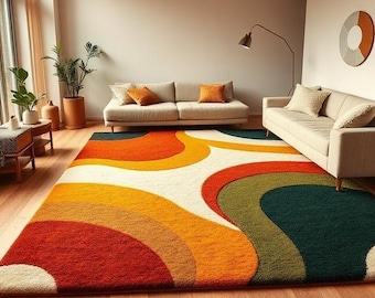 Hand-Tufted Handmade Wool Rug: Modern Abstract Sculpted Area Rug Earth-Tone Olive Sage Design for Living room home decor