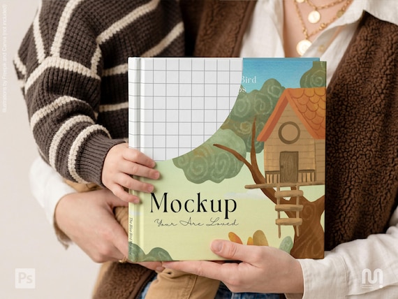 Square Children's Book Mockup | No Photoshop Needed | Kids Storybook Mockup Mother Child | KDP Square Hardcover Mockup PSD