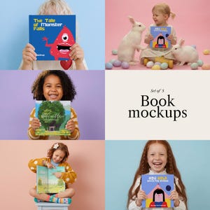 Mockup-paket för barnböcker | Realistiska mockups för barnböcker (digital nedladdning)