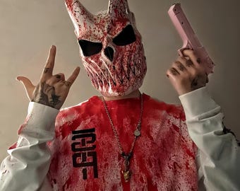 Máscara de demonio sangrienta de deathcore con mandíbula móvil, calavera impresa en 3D, accesorio para cosplay