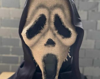 Máscara de espantapájaros de arpillera espeluznante, hecha a mano, accesorio de cosplay de asesino en serie, capucha macabra personalizada
