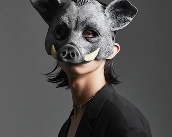 Media máscara de jabalí impresa en 3D, espeluznante, para cosplay, cara de cerdo gótico, Halloween