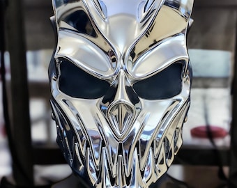 Máscara de demonio cromada con mandíbula móvil, accesorio para cosplay de heavy metal deathcore
