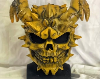 Máscara de Payday 2 Death Wish / Accesorio de cosplay de calavera de demonio con cuernos impresa en 3D / Máscara de atraco de latón envejecido / Decoración para sala de gamers