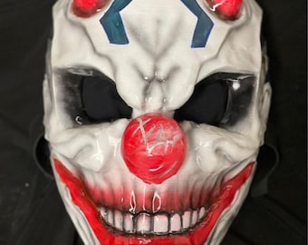Máscara de payaso de atraco pintada a mano / Accesorio de cosplay para gamers impreso en 3D / Disfraz espeluznante de Halloween