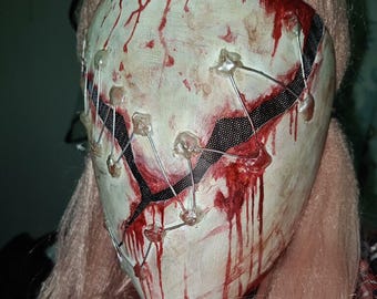 Máscara de cosplay de asesino sangriento, accesorio de terror con costuras para la cara, ajustable.