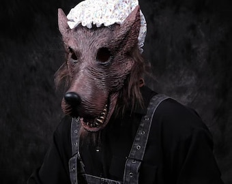 Máscara de lobo de abuela espeluznante de látex, disfraz de hombre lobo feroz de cuento de hadas para Halloween.
