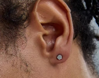 Coole geometrische zeshoekige oorknopjes, S925 sterlingzilveren punkoorbellen, uniseks minimalistische geborstelde oorbellen, trendy streetstyle-oorsieraden.