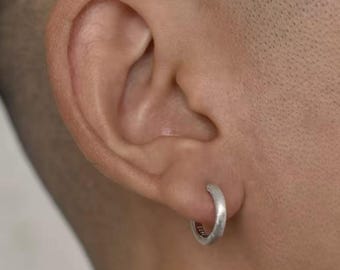 Cool Minimalist Hoop Earrings,S925 Sterling Silver Brushed Huggie Earrings,Unisex Simple Small Hoops,Trendy Street Style Ear Jewelry.