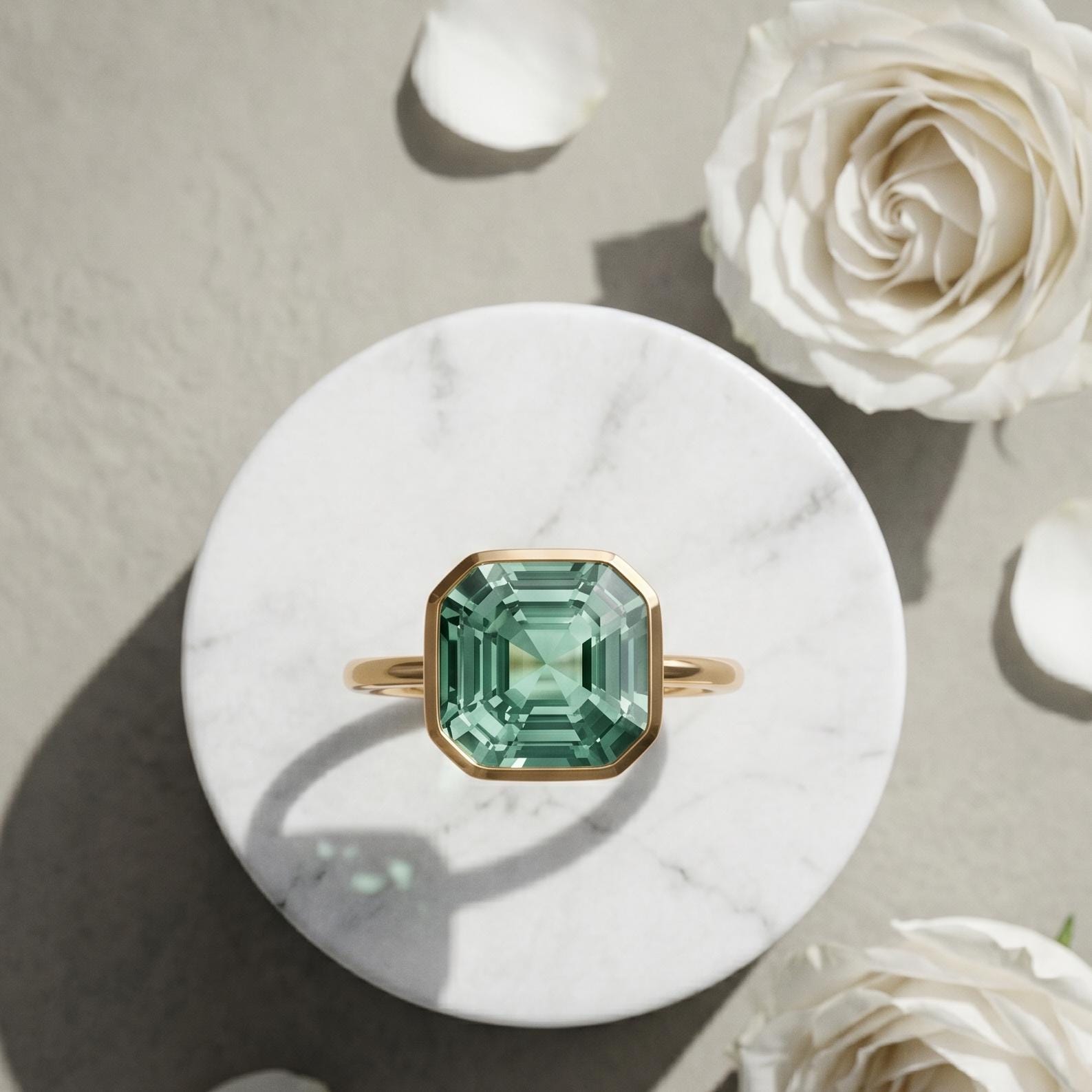 Art Deco Green Sapphire Engagement Ring