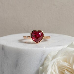 Heart Ruby Ring in Gold Plated, Romantic Valentine Gift for Her