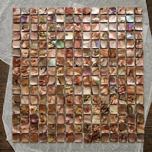 Bronze Square Mother of Pearl Mosaic, Mesh Mounted Brown Shell Backsplash, Natural Copper Wall Decor